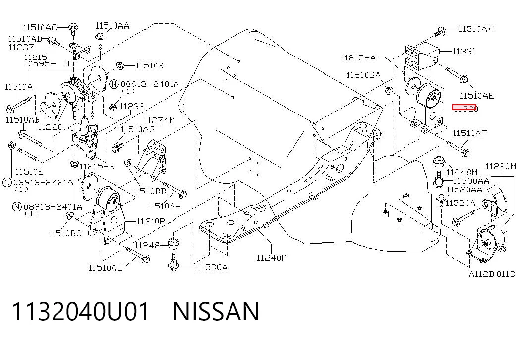 Poduszka (podpora) silnika tylna Nissan Maxima 