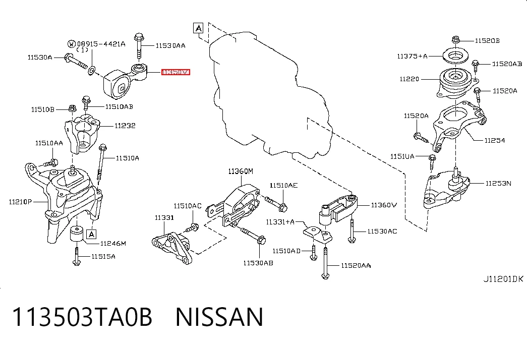 Do koszyka Poduszka (podpora) silnika prawa Nissan Teana  J32