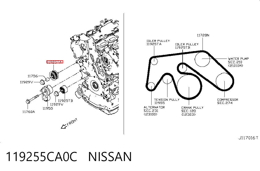 119255CA0C Nissan/Infiniti Rolka prowadząca, kierunkowa paska napędowego
