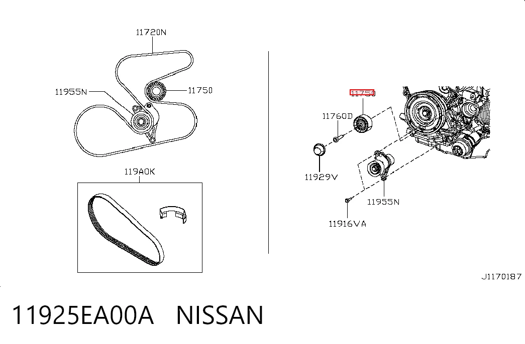 11925EA00A Nissan/Infiniti Rolka prowadząca, kierunkowa paska napędowego
