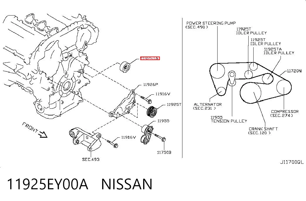 11925EY00A Nissan/Infiniti Rolka prowadząca, kierunkowa paska napędowego
