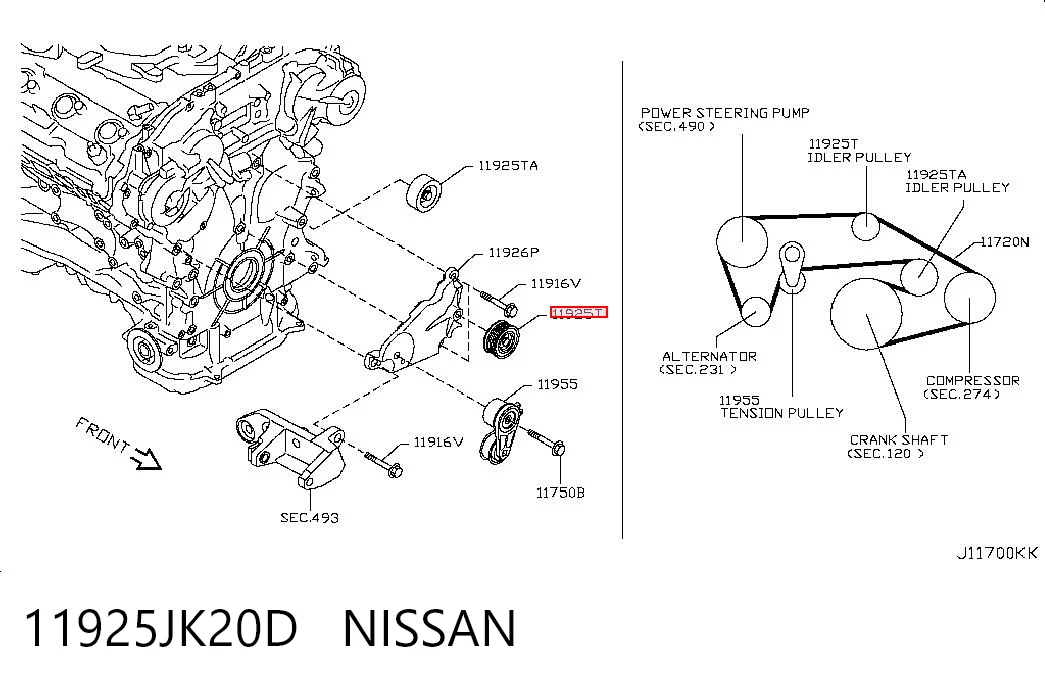 11925JK20D Nissan/Infiniti Rolka prowadząca, kierunkowa paska napędowego