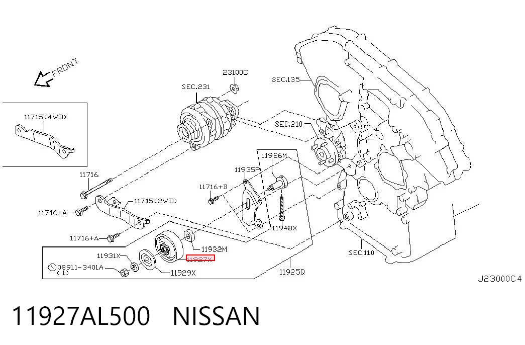11927AL500 Nissan/Infiniti Rolka prowadząca, kierunkowa paska napędowego