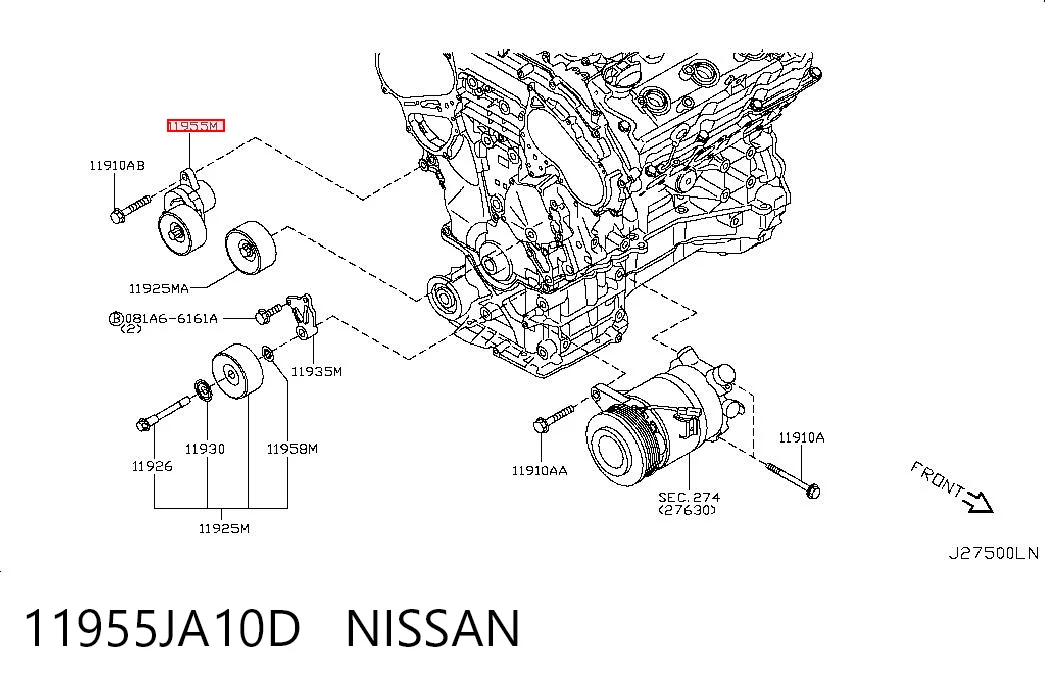 11955JA10D Nissan/Infiniti Napinacz paska napędowego