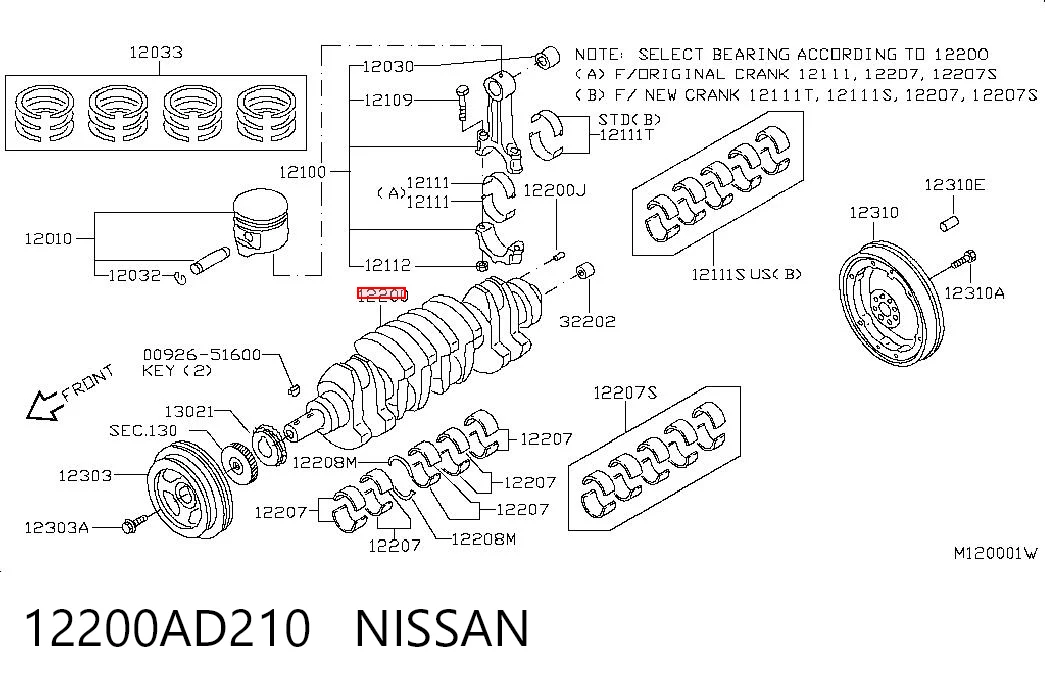 Do koszyka Wał korbowy silnika Nissan Pathfinder  R51M