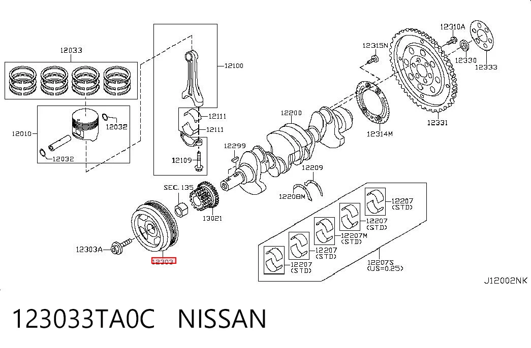 Koło pasowe wału korbowego do Nissan Rogue  T32U