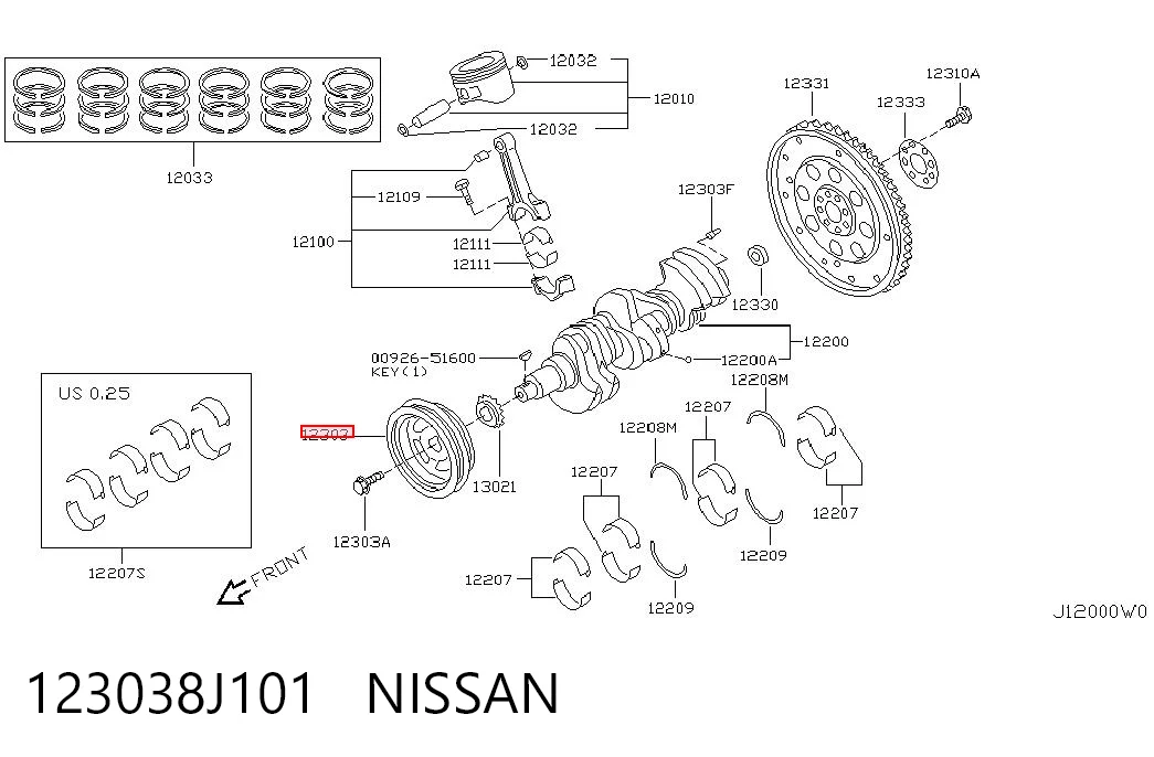 Koło pasowe wału korbowego Nissan Teana sedana (J31) (2003 - 2008) cena, od 76,35 USD
