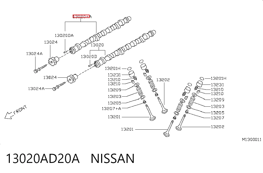 Wał rozrządu silnika ssący, dolotowy do Nissan Navara NP300 III D40