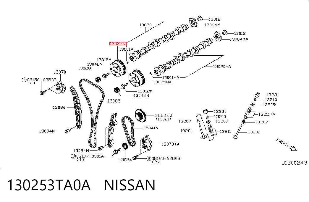 130253TA0A Nissan/Infiniti Koło zębate walcowe wału rozrządu silnika, dolotowego (ssącego)