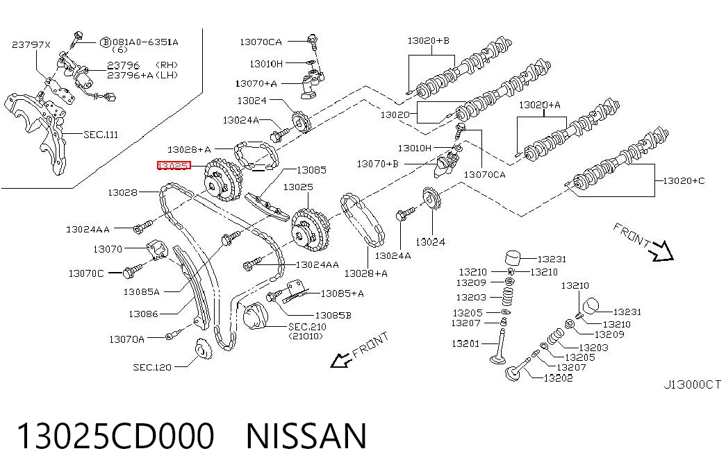 13025CD000 Nissan/Infiniti Koło zębate walcowe wału rozrządu silnika, dolotowego (ssącego)