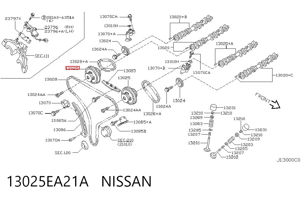 13025EA21A Nissan/Infiniti Koło zębate walcowe wału rozrządu silnika, dolotowego (ssącego)