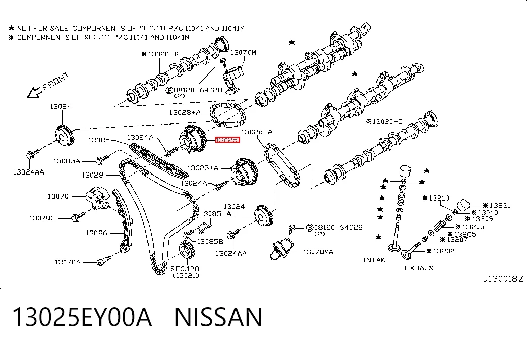 13025EY00A Nissan/Infiniti Koło zębate walcowe wału rozrządu silnika, dolotowego (ssącego) prawego