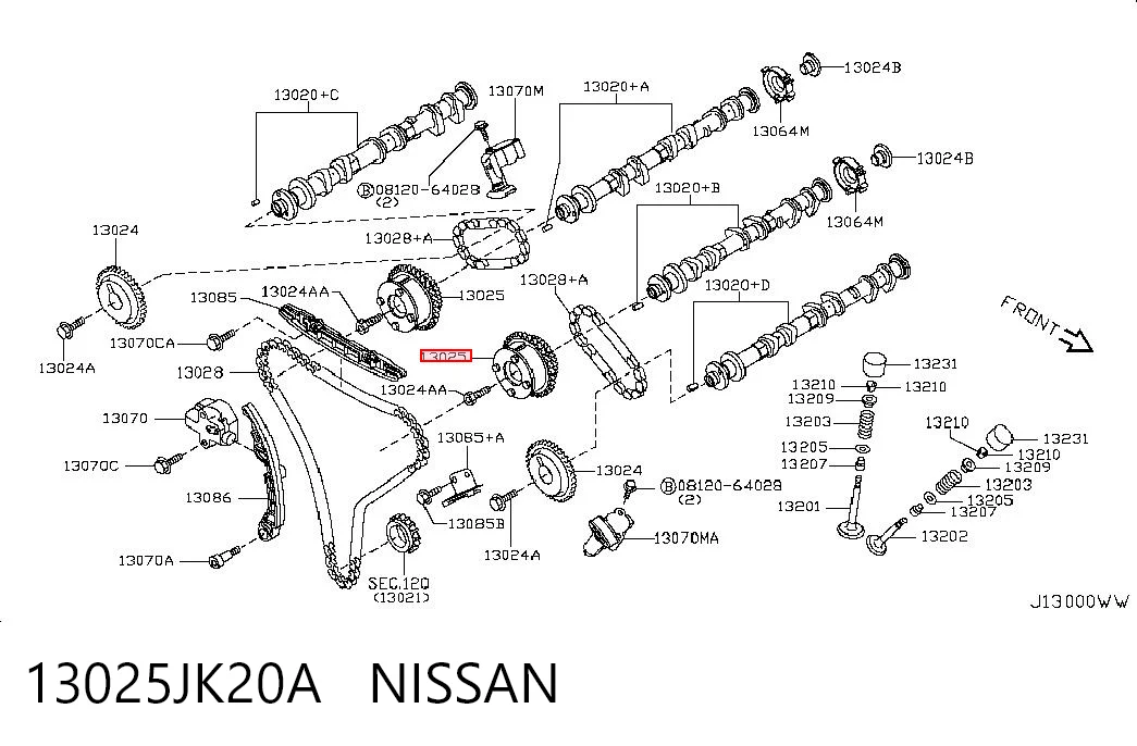 13025JK20A Nissan/Infiniti Koło zębate walcowe wału rozrządu silnika, dolotowego (ssącego)