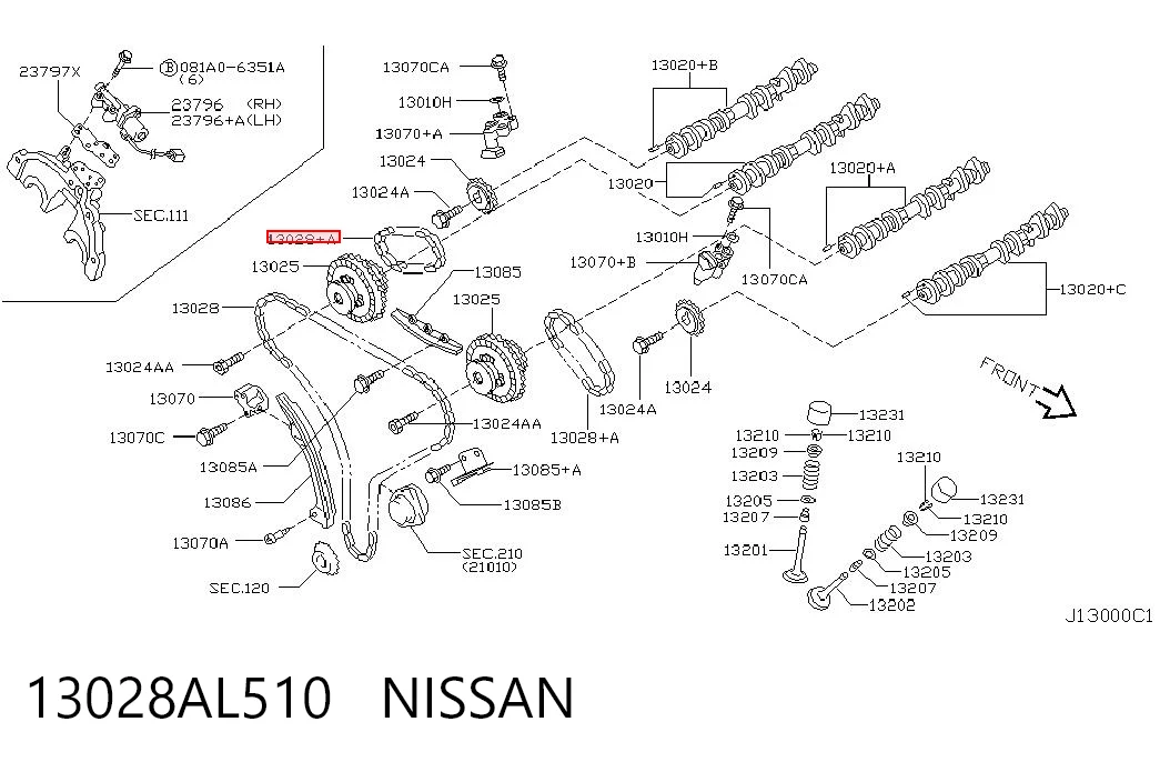 13028AL510 Nissan/Infiniti Łańcuch rozrządu wału wyrównoważającego