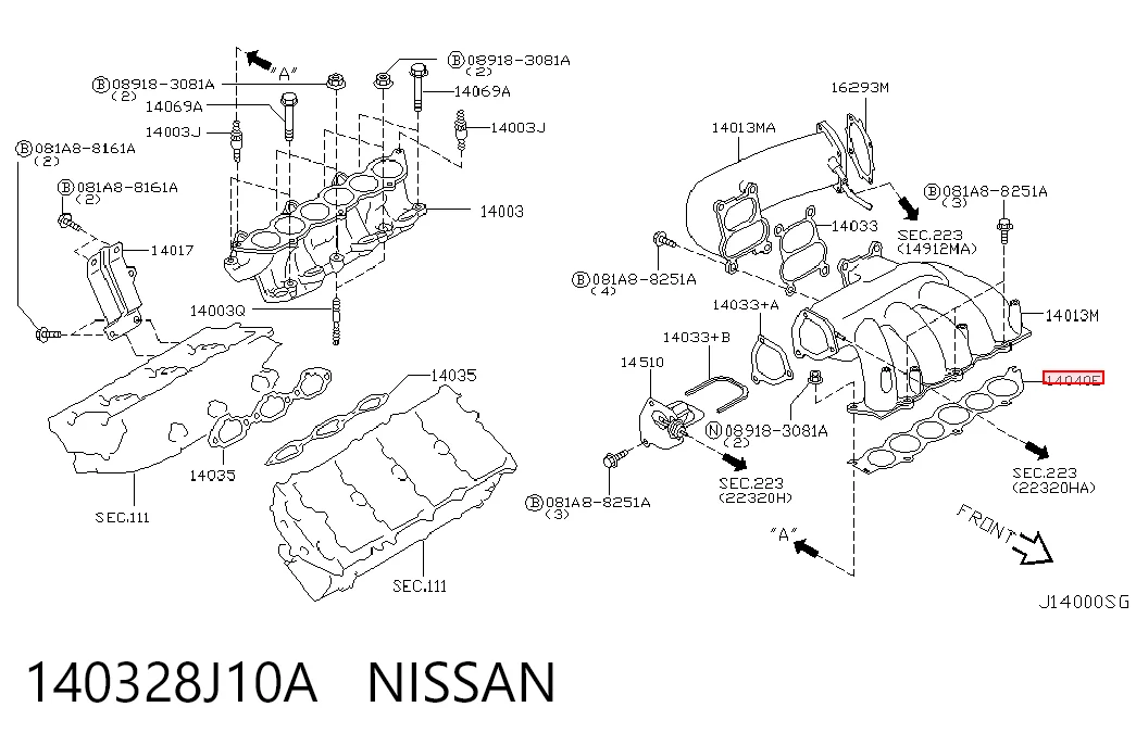 140328J10A Nissan/Infiniti Uszczelka kolektora ssącego górna