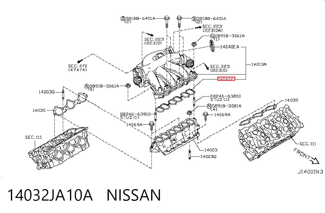 14032JA10A Nissan/Infiniti Uszczelka kolektora ssącego górna