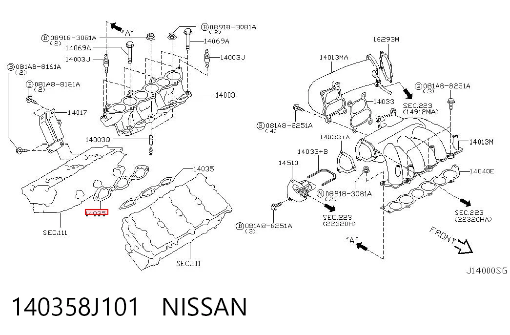 140358J101 Nissan/Infiniti Uszczelka kolektora ssącego dolna