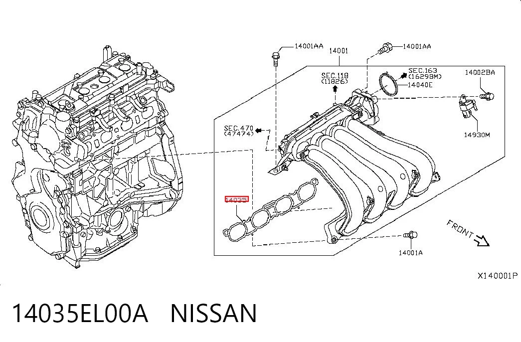 14035EL00A Nissan/Infiniti Uszczelka kolektora ssącego