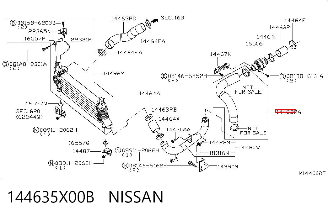 144635X00B Nissan/Infiniti Przewód (króciec) intercoolera