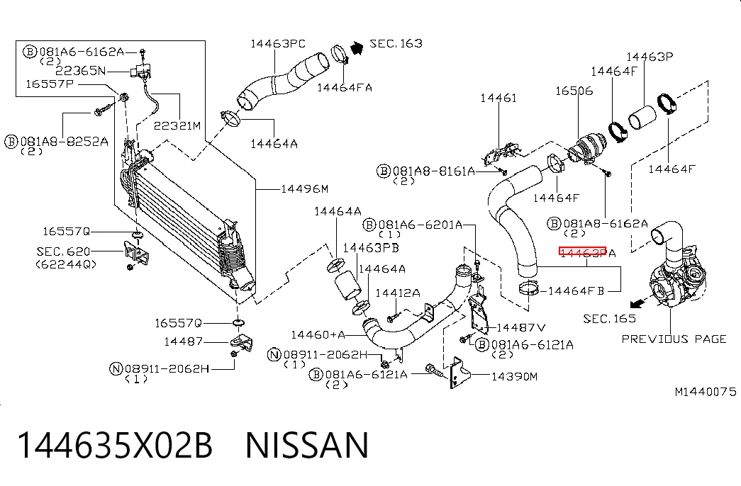 144635X02B Nissan/Infiniti Przewód (króciec) intercoolera