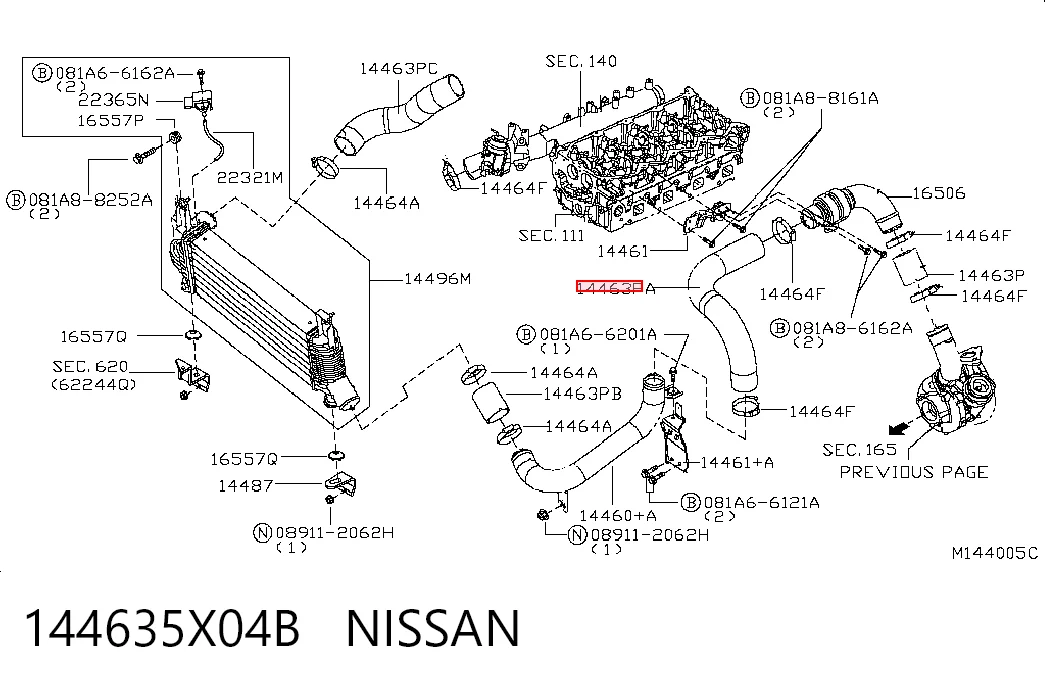 144635X04B Nissan/Infiniti Przewód (króciec) intercoolera