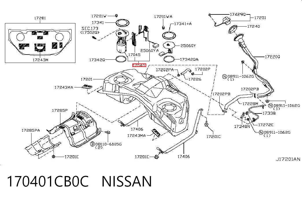 170401CB0C Nissan/Infiniti Moduł pompy paliwowej z czujnikiem poziomu paliwa