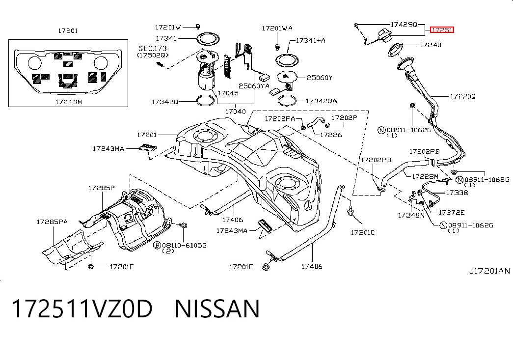 172511VZ0D Nissan/Infiniti Korek wlewu paliwa