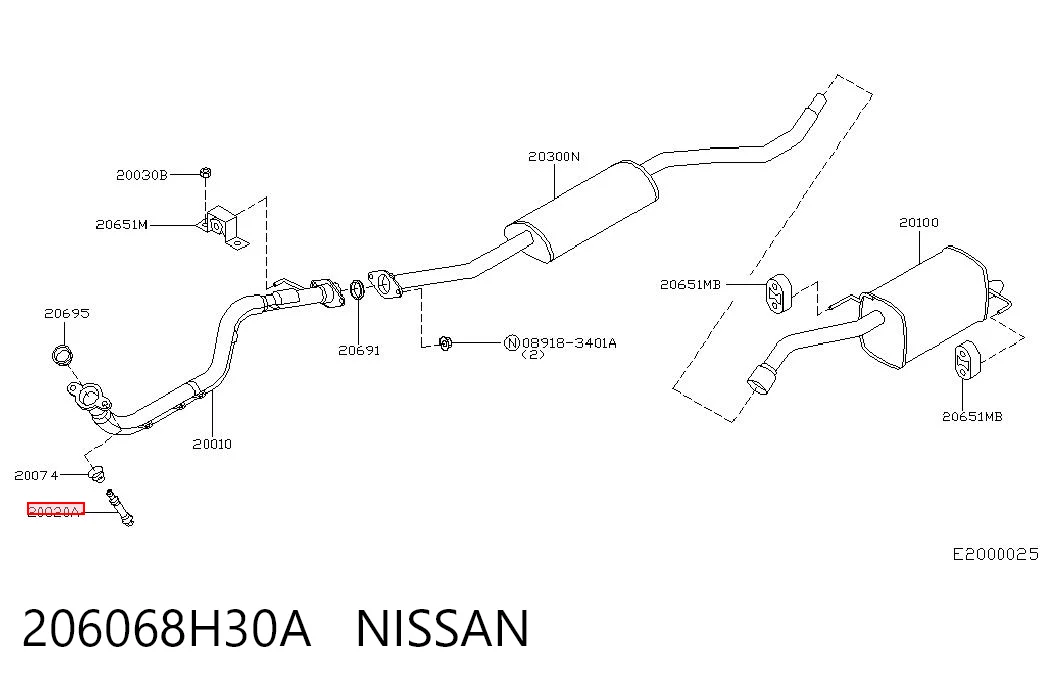 206068H30A Nissan/Infiniti Śruba układu wydechowego (tłumika)