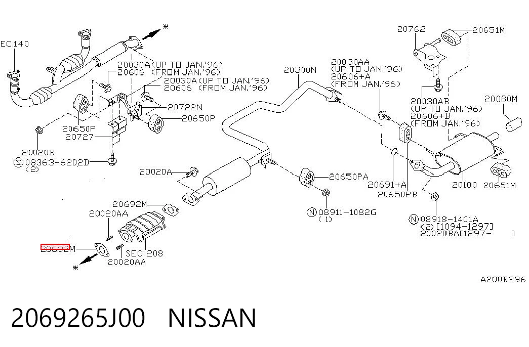2069265J00 Nissan/Infiniti Uszczelka rury odbiornika tłumika