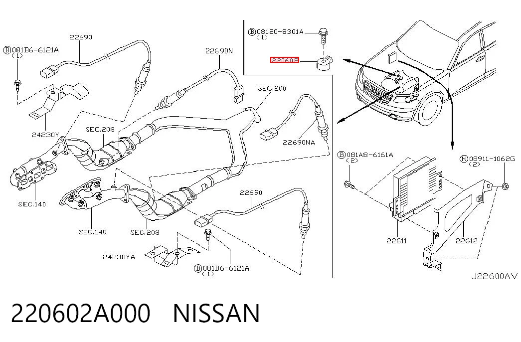 220602A000 Nissan/Infiniti Czujnik stukowy (czujnik spalania stukowego)