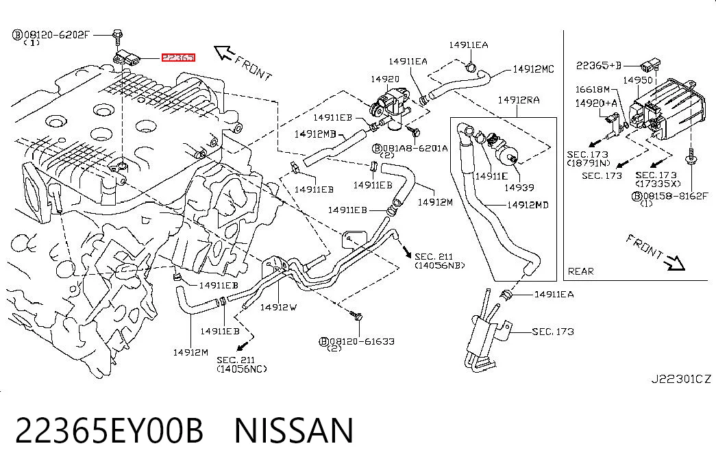 22365EY00B Nissan/Infiniti Czujnik ciśnienia w kolektorze dolotowym