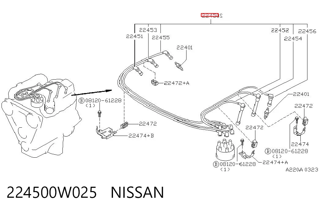 224500W025 Nissan/Infiniti Zestaw przewodów wysokiego napięcia