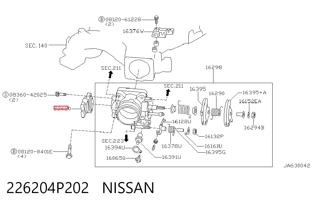 226204P202 Nissan/Infiniti Czujnik położenia przepustnicy (potencjometr)