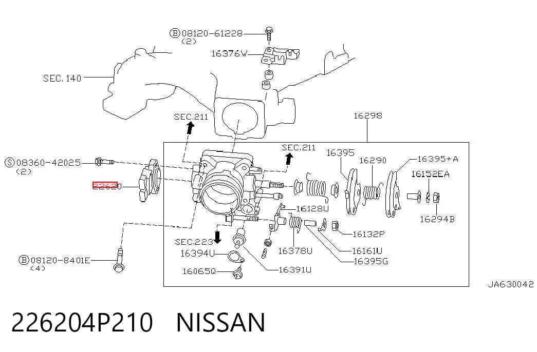 226204P210 Nissan/Infiniti Czujnik położenia przepustnicy (potencjometr)