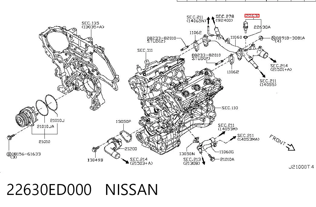22630ED000 Nissan/Infiniti Czujnik temperatury płynu chłodzącego