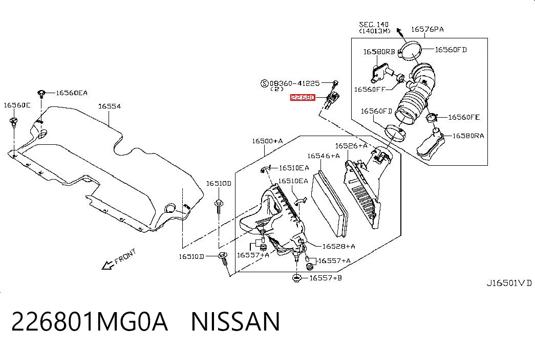 226801MG0A Nissan/Infiniti Czujnik przepływu powietrza, przepływomierz powietrza M.A.F.