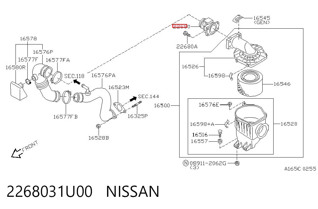 2268031U00 Nissan/Infiniti Czujnik przepływu powietrza, przepływomierz powietrza M.A.F.