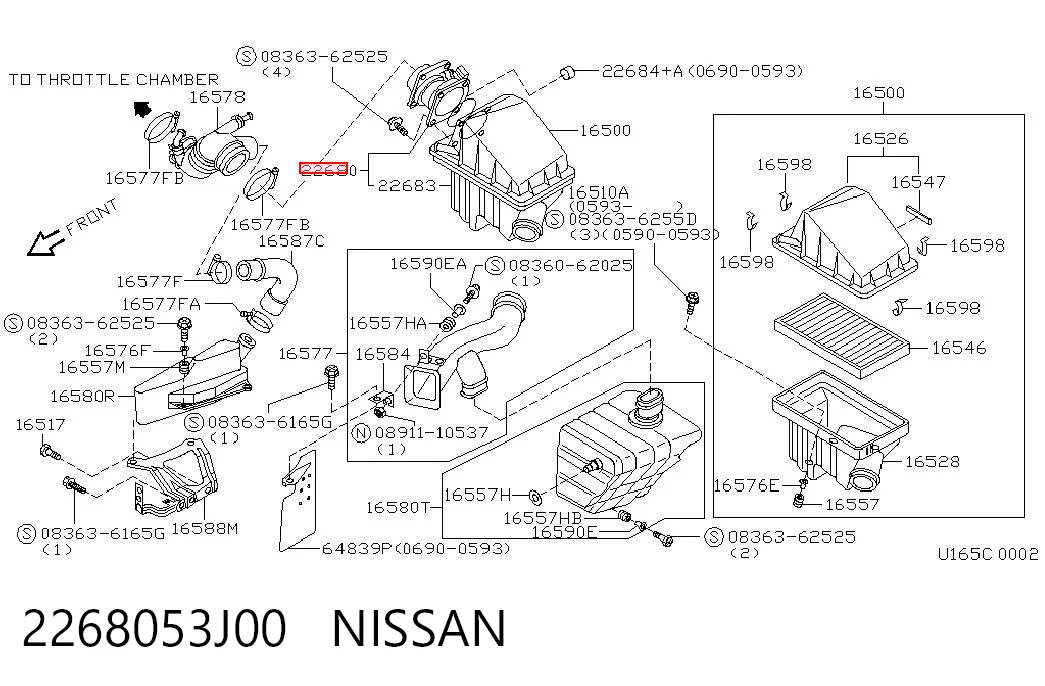 2268053J00 Nissan/Infiniti Czujnik przepływu powietrza, przepływomierz powietrza M.A.F.