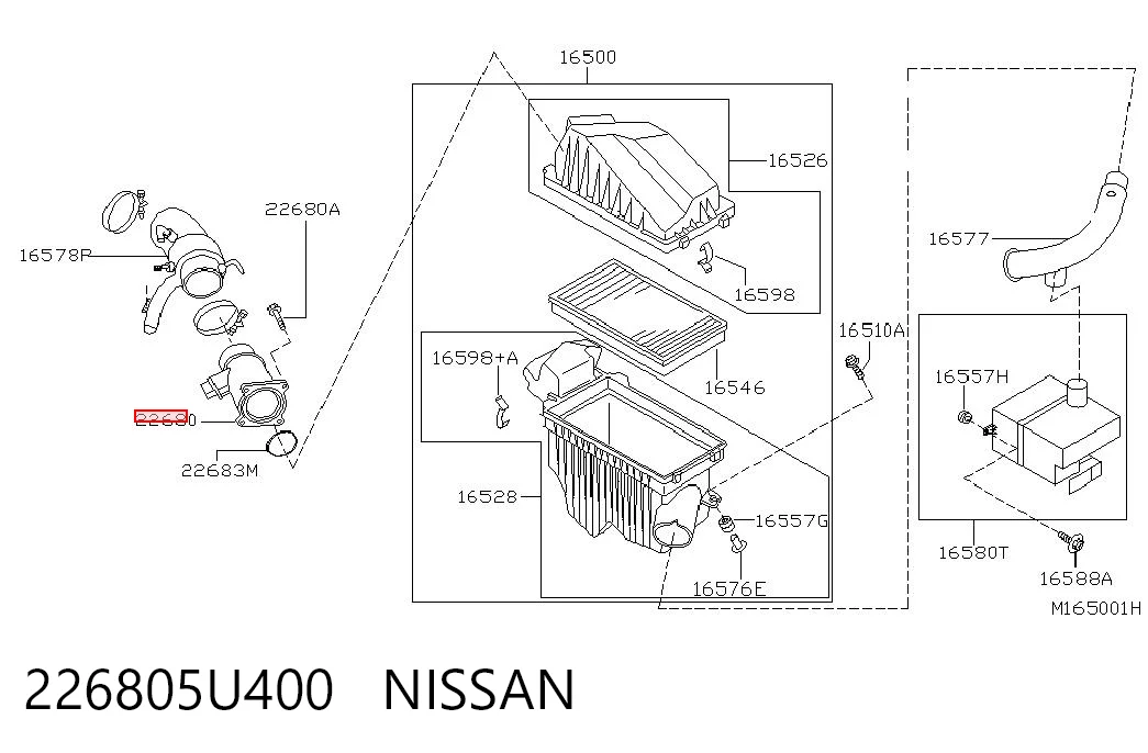 226805U400 Nissan/Infiniti Czujnik przepływu powietrza, przepływomierz powietrza M.A.F.