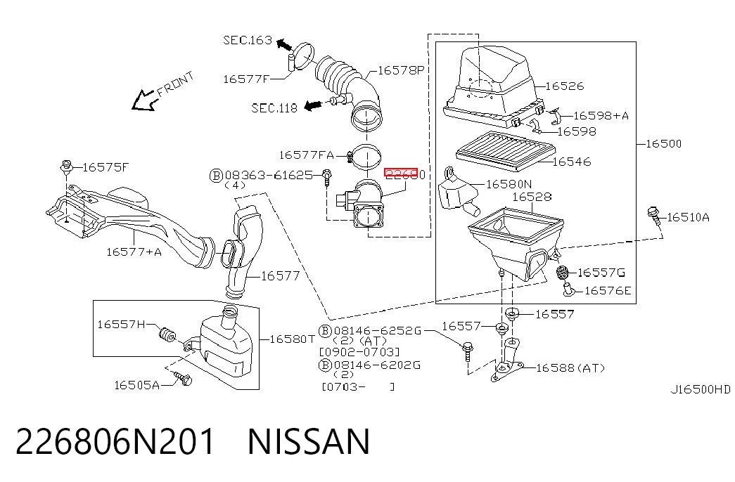 226806N201 Nissan/Infiniti Czujnik przepływu powietrza, przepływomierz powietrza M.A.F.