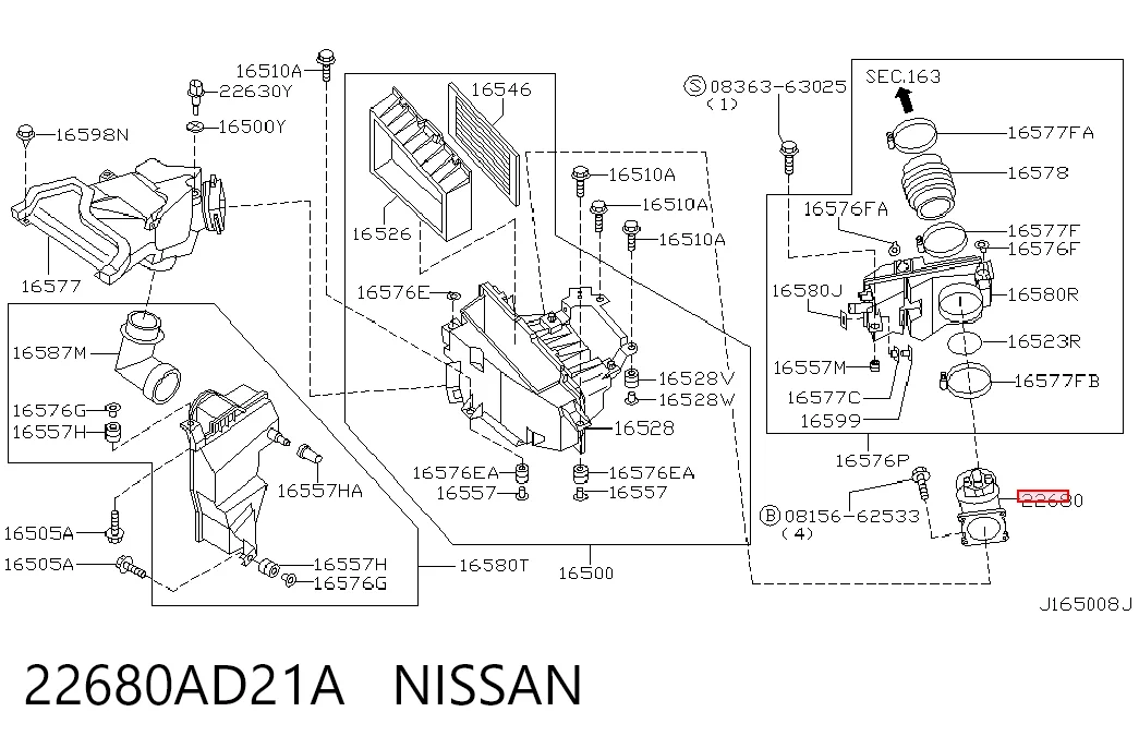 22680AD21A Nissan/Infiniti Czujnik przepływu powietrza, przepływomierz powietrza M.A.F.