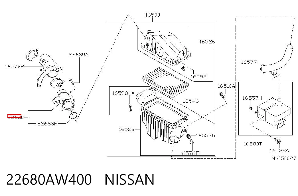 22680AW400 Nissan/Infiniti Czujnik przepływu powietrza, przepływomierz powietrza M.A.F.