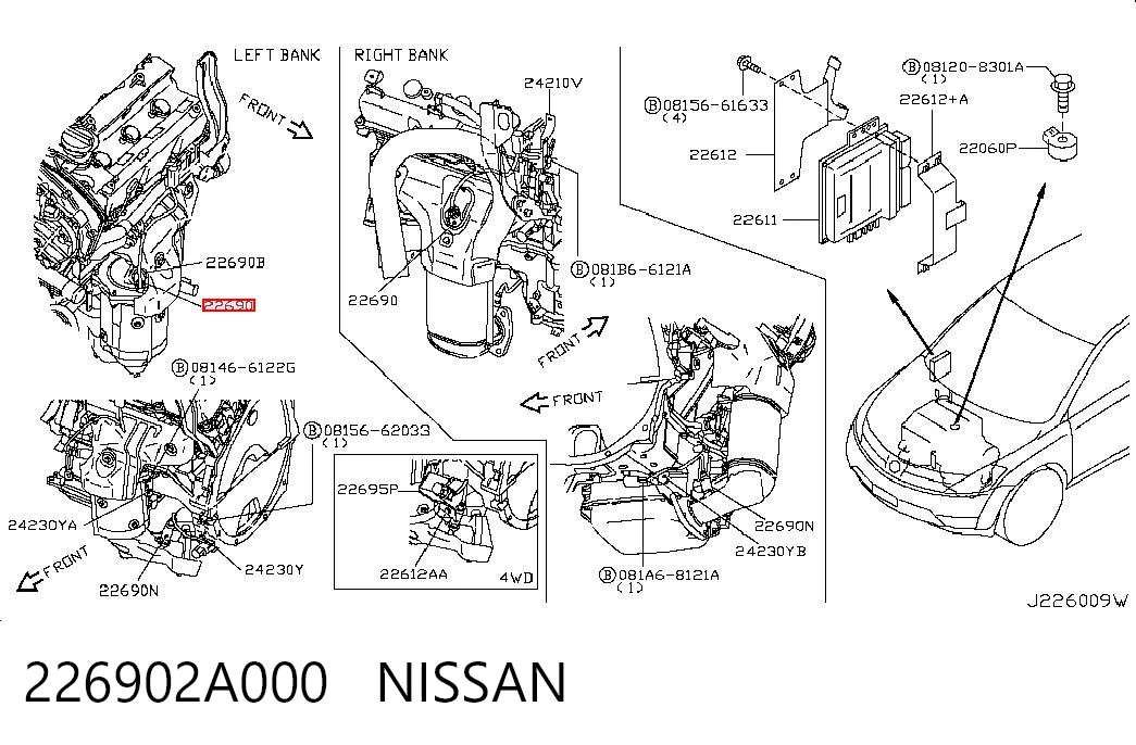 226902A000 Nissan/Infiniti Sonda lambda czujnik tlenu przed katalizatorem lewy