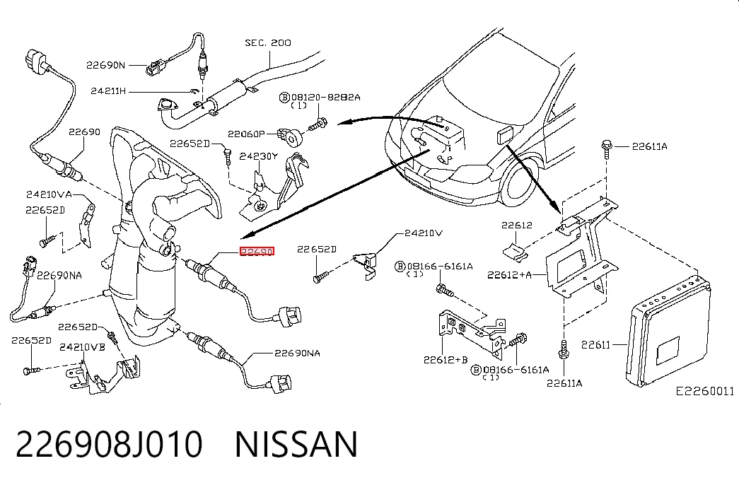 226908J010 Nissan/Infiniti Sonda lambda czujnik tlenu przed katalizatorem