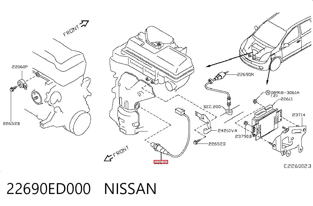 22690ED000 Nissan/Infiniti Sonda lambda czujnik tlenu przed katalizatorem