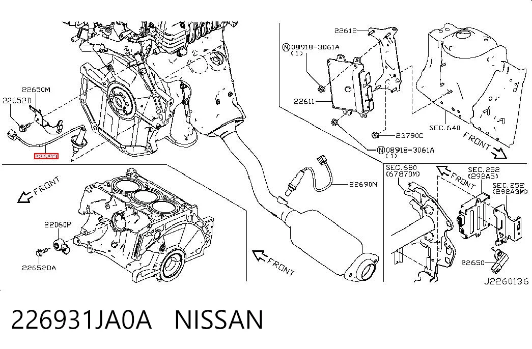 226931JA0A Nissan/Infiniti Sonda lambda, czujnik zubożonej mieszanki
