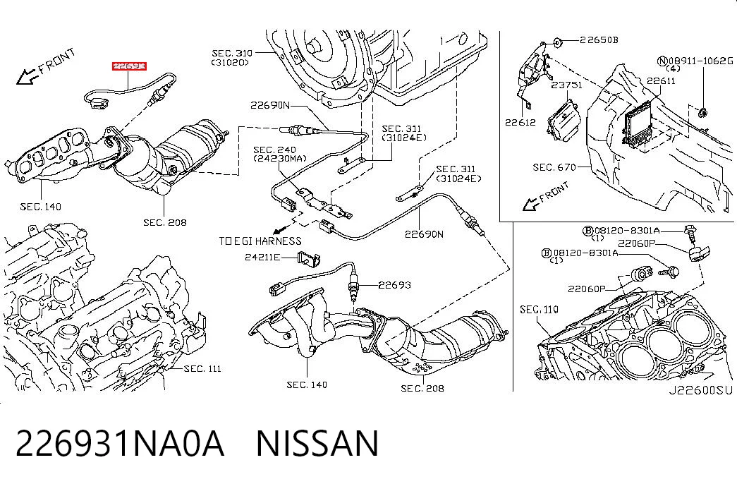 226931NA0A Nissan/Infiniti Sonda lambda czujnik tlenu przed katalizatorem