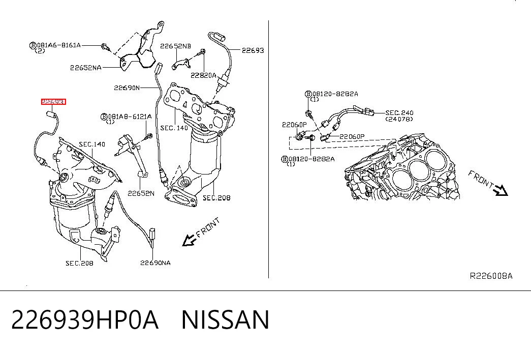 226939HP0A Nissan/Infiniti Sonda lambda czujnik tlenu przed katalizatorem