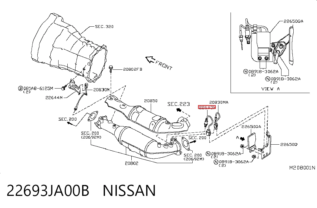 22693JA00B Nissan/Infiniti Sonda lambda czujnik tlenu przed katalizatorem