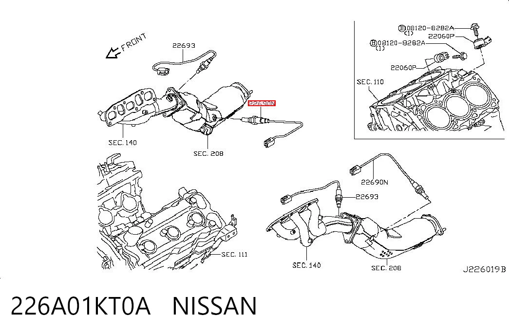 226A01KT0A Nissan/Infiniti Sonda lambda czujnik tlenu przed katalizatorem